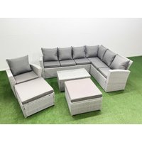 Fimous Garden Outdoor Rattan Furniture Set 9 Seater Rattan Garden Sofa Set in Light Grey