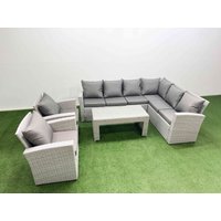 Fimous Rattan Furniture Set 5 Pieces Outdoor Sofa Coffee Table with 2 Chairs in Light Grey