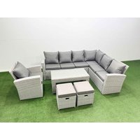 Fimous Rattan Furniture Set 6 Pieces Outdoor Sofa Coffee Table with Chair in Light Grey