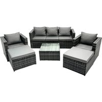 Fimous 7 Seater Patio Lounge Sofa Set with 2 Big Footstool in Dark Grey