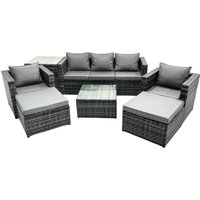 Fimous 7 Seater Patio Lounge Sofa Set with Side Table 2 Big Footstool in Dark Grey