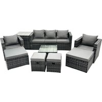Fimous 9 Seater Patio Lounge Sofa Set with Side Table 4 Footstool in Dark Grey