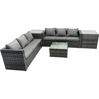 Fimous 6 Seater Patio Lounge Sofa Set with 2 Side Table in Dark Grey