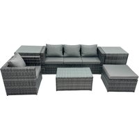 Fimous Outdoor Coffee Table Sofa Set with Side Table Big Stool in Dark Grey