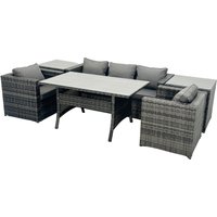 Fimous Outdoor Dining Table Sofa Set with 2 Side Tables Dark Grey Mixed
