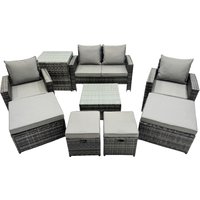 Fimous Lounge Sofa Coffee Table Set with Side Table 4 Footstools in Dark Grey
