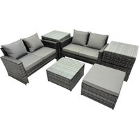 Fimous Lounge Double Seat Sofa Coffee Table Set with 2 Side Tables Big Stool in Dark Grey