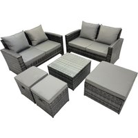 Fimous Lounge Double Seat Sofa Coffee Table Set with 3 Stools in Dark Grey