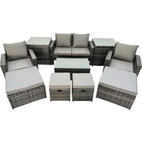 Fimous 8 Seater Wicker PE Rattan Furniture Outdoor 4 Stools 2 Side Tables Set in Dark Grey