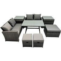 Fimous 7 Seater Outdoor Table Double Seat Sofa 3 Stools 2 Side Table Set in Dark Grey