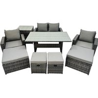 Fimous 8 Seater Outdoor Dining Table Double Seat Sofa Side Table 4 Stools Set in Dark Grey