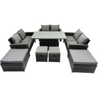 Fimous Outdoor Love Sofa Set &Adjustable Lifting Dining or Coffee Table in Dark Grey