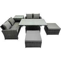 Fimous Outdoor Love Sofa Set 6 Seat Rattan Garden Furniture Set & Big Stools in Dark Grey