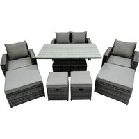 Fimous Outdoor Love Sofa Set 8 Seat Rattan Garden Furniture Set & 4 Stool in Dark Grey