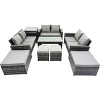 Fimous Outdoor Love Sofa Set &Oblong Coffee Table 4 Stools Side Table in Dark Grey