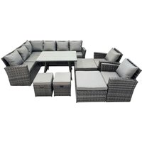 Fimous 11 Seat Rattan High Back Corner Sofa Set with 4 Stools 2 Chairs in Dark Grey