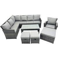 Fimous 10 Seat Outdoor Oblong Coffee Table Corner Sofa Set with Stool Chair in Dark Grey