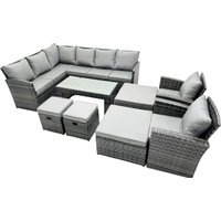 Fimous 12 Seat Poly Rattan Corner Sofa Set with 4 Stools Chair in Dark Grey