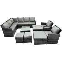 Fimous 12 Seat Poly Rattan Corner Sofa Set with 4 Stools 2 Chairs in Dark Grey