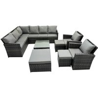 Fimous 11 Seat Poly Rattan Corner Sofa Set with 3 Stools 2 Chairs in Dark Grey