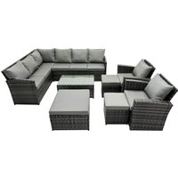 Fimous 11 Seat Outdoor Coffee Table Corner Sofa Set with 3 Stools 2 Chairs in Dark Grey