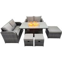 Fimous 7-seater Rattan Garden Furniture Dining Set with 3 Stools in Dark Grey