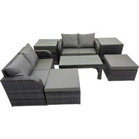 Fimous Garden Outdoor Furniture Set with 2 Side Tables 2 Big Stools in Dark Grey