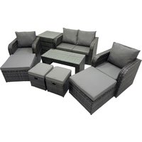 Fimous Garden Outdoor Furniture Set with 2 Side Tables 4 Stool in Dark Grey
