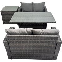 Fimous 4 Seat Outdoor Dining Table Sofa Sets with Side Table in Dark Grey