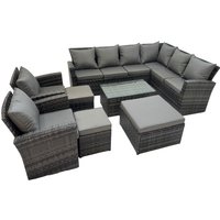 Fimous 11 Seater Garden Sofa Coffee Table Set with Chair 3 Footstools in Dark Grey