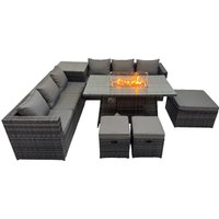 Fimous 9 Seater Garden Outdoor Rattan Furniture Set with Side Table 3 Stools in Dark Grey
