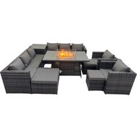 Fimous 11 Seater Garden Outdoor Rattan Furniture Set with 3 Stools in Dark Grey