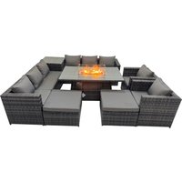 Fimous 10 Seater Garden Outdoor Rattan Furniture Set with Side Table Stools in Dark Grey