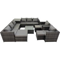 Fimous Garden Rattan Outdoor Furniture Set 11 Seater with 3 Stool Side Table in Dark Grey