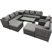 Fimous Garden Rattan Furniture Set 10 Seater &Chair 2 Big Stool Side Table in Dark Grey