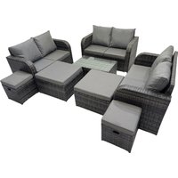 Fimous Garden Rattan Furniture Set 10 Seater with 4 Stools in Dark Grey