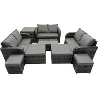 Fimous Garden Rattan Furniture Set 10 Seater with 4 Stools Side Table in Dark Grey