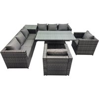 Fimous 8 Seater Outdoor Garden Rattan Furniture Set with Side Table Dark Grey