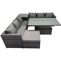 Fimous 7 Seater Outdoor Garden Rattan Furniture Set with Big Stool Dark Grey
