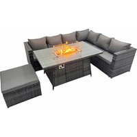 Fimous Garden Rattan Furniture Set 7 Seater with Big Stool Dark Grey