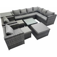 Fimous Garden Furniture Sofa Set with3 Stools Side Table 2 Chair Dark Grey