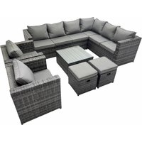 Fimous Garden Furniture Sofa Set with2 Small Stools 2 Chair Dark Grey