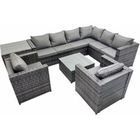 Fimous Garden Furniture Sofa Set with2 Chair Side Table Dark Grey