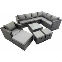 Fimous Garden Furniture Sofa Set withChair 3 Stools Dark Grey