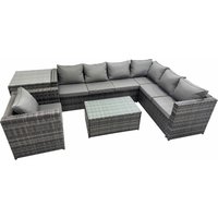 Fimous Outdoor Sofa Oblong Coffee Table Set with Chair Side Table in Dark Grey