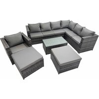 Fimous Rattan Garden Furniture Set with 2 Big Stools Chair Dark Grey Mixed
