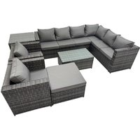Fimous Rattan Garden Furniture Set with 2 Chairs Big Stool Side Table in Dark Grey
