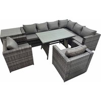Fimous Patio Furniture Sets with Dining Table 2 Chair Side Table in Dark Grey