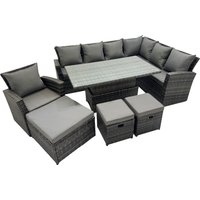 Fimous 10 Seat Rattan Garden Furniture Corner Sofa Set with 3 Footstools in Dark Grey