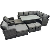 Fimous 12 Seat Rattan Garden Furniture Corner Sofa Set with 4 Footstool in Dark Grey